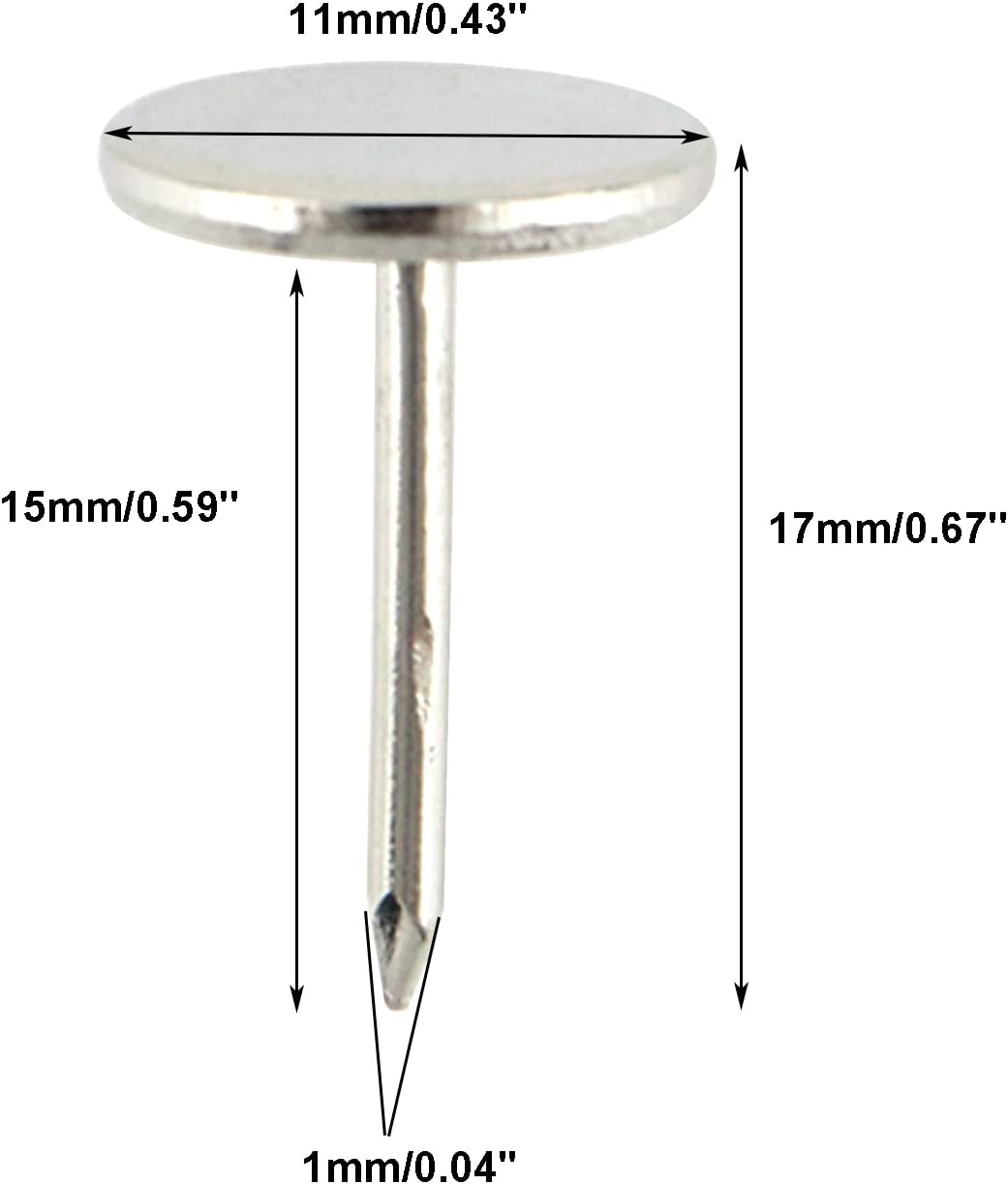 100Pcs Flat Head Upholstery Tacks Home Furniture Decor Tack Upholstery Nails Pushpin Thumb Tacks,Silver Tone (11mmx17mm)