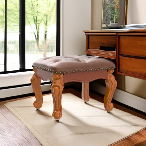 Foot Stool Ottoman Foot Rest Microfiber Leather Upholstered Footstool for Sofa, Living Room, Entryway, Solid Wood Stool (Light Brown)