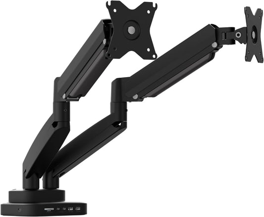 j5create Dual Monitor Mount with 10-in-1 Docking Station, Fully Adjustable Monitor Desk Stand for 2 Screens up to 32 inch, Conveniently Set Optimal Angle and Maximize Productivity (JTSA302)