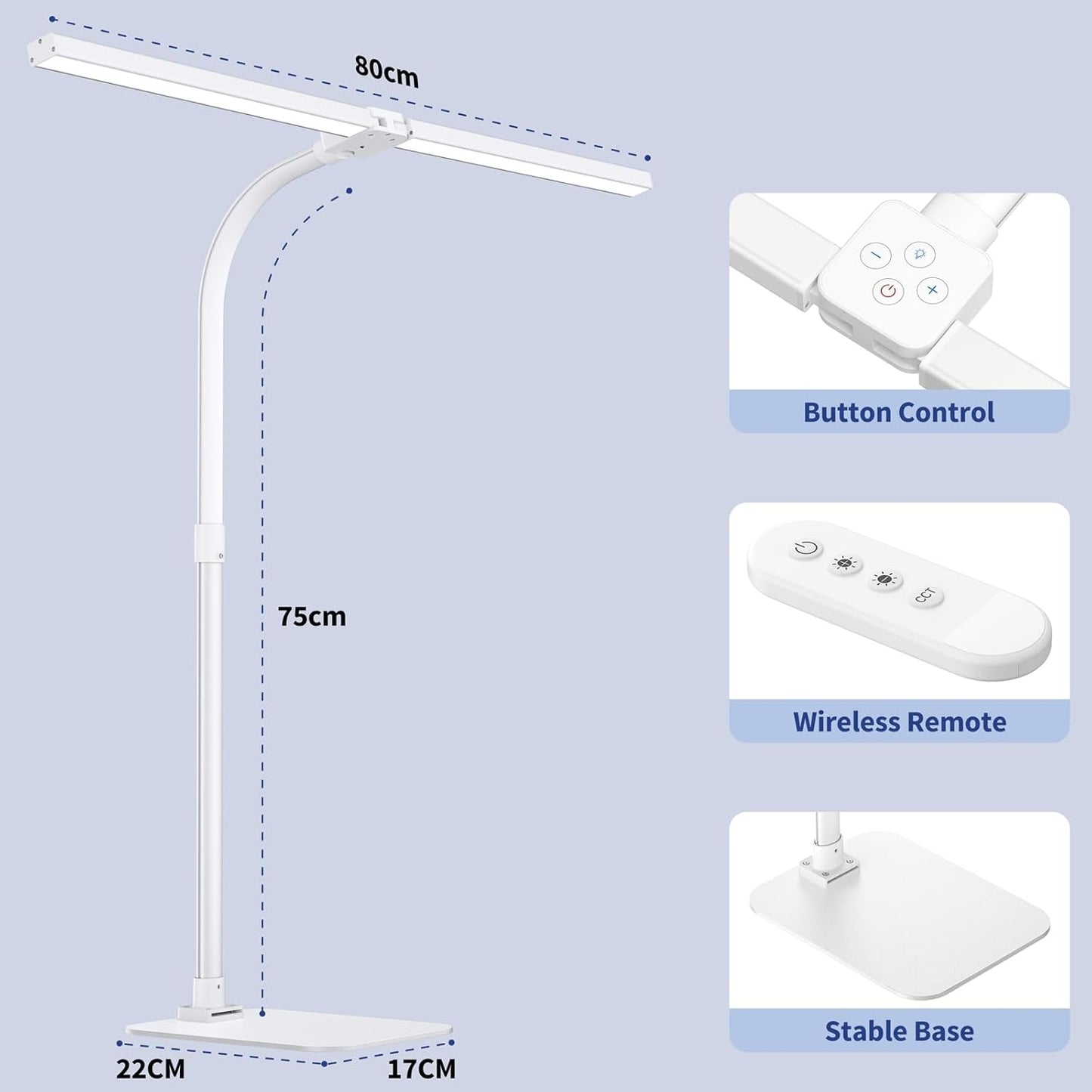 Desk Lamp Architect Task Dual Head Modern Flexible Gooseneck Tall Dimmable Light for Home Office, 5 Color Modes,Remote Control, 1500lm 24W Extra Bright Lighting