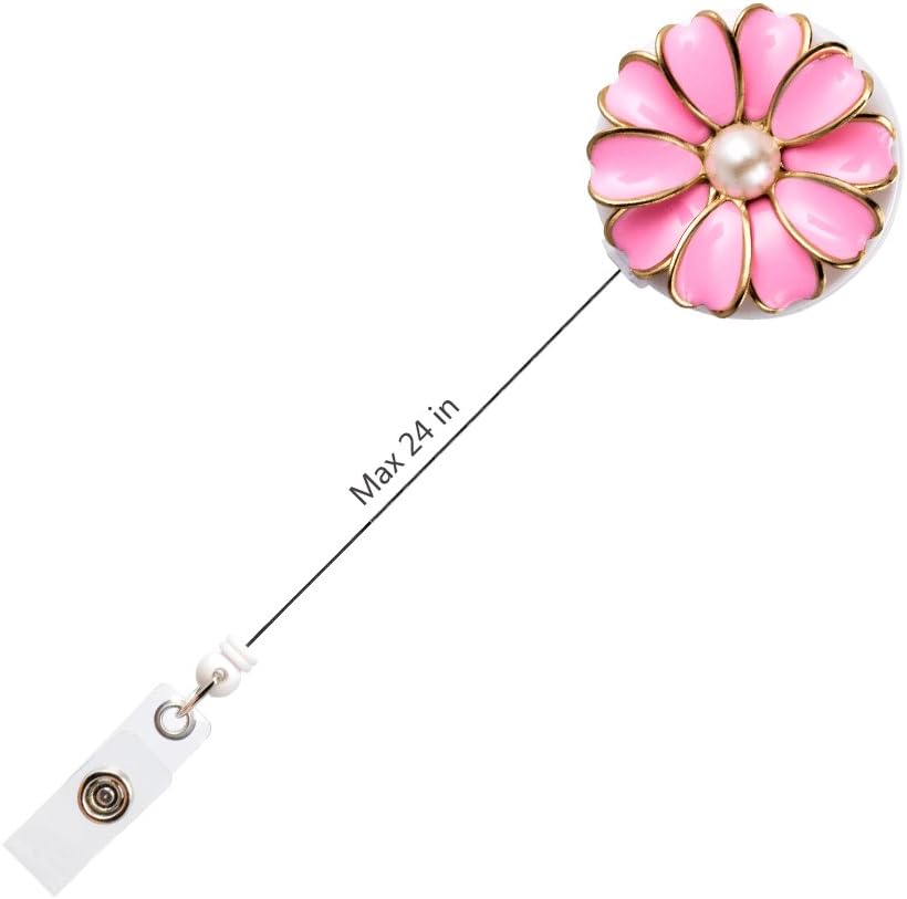 Retractable Badge Holder, ID Badge Reel with Pearl, 3 Pack (Pink)