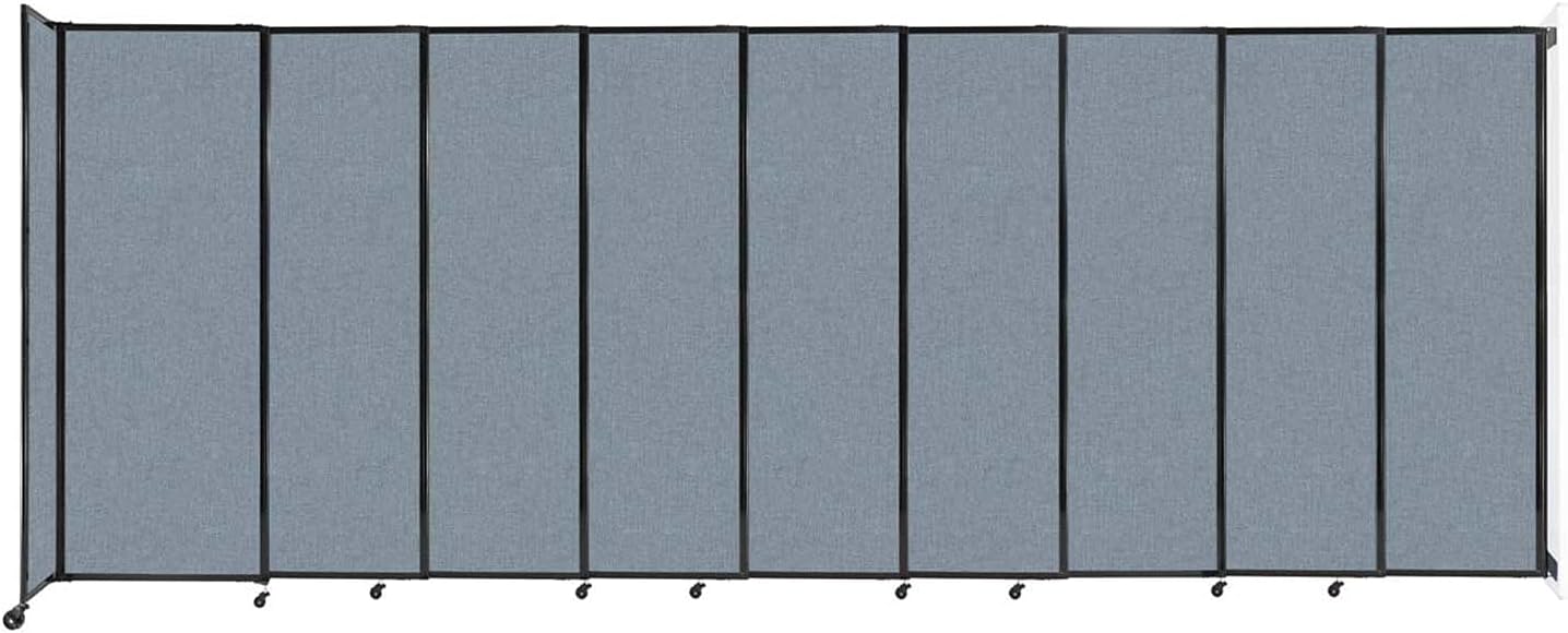 Wall-Mounted Sliding StraightWall Room Divider | Adjustable Widths | Locking Wheels | Room Separator | Up to 19'9" Wide x 7'6" Tall Powder Blue Fabric Panels