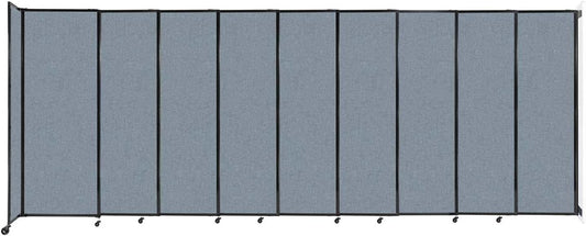 Wall-Mounted Sliding StraightWall Room Divider | Adjustable Widths | Locking Wheels | Room Separator | Up to 19'9" Wide x 7'6" Tall Powder Blue Fabric Panels