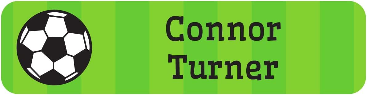 Name Bubbles - Custom Small Rectangle Name Labels for Kids (64 Labels) - Personalized Waterproof Name Stickers for Daycare, Lunch Boxes, Water Bottles, Shoes, School Supplies, & Camp (Soccer)