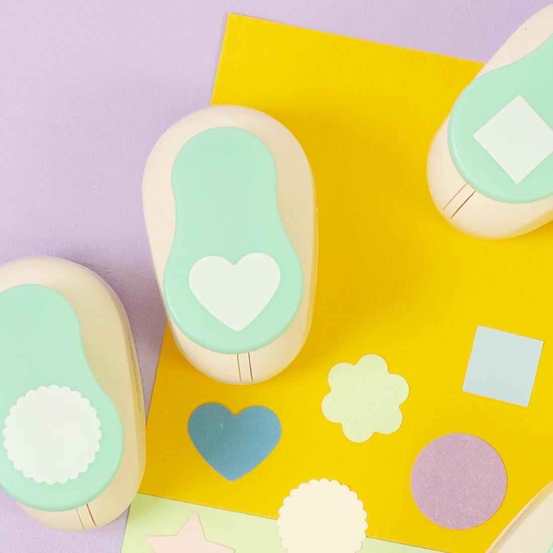 Craftelier - 1 inch Hole Punch Set of 6 for Paper Crafts + 10 Cardstock Colored Paper | Circle, Star, Heart, Scalloped Circle, Square & Flower | Punch Sets for Scrapbooking & Cardstock.