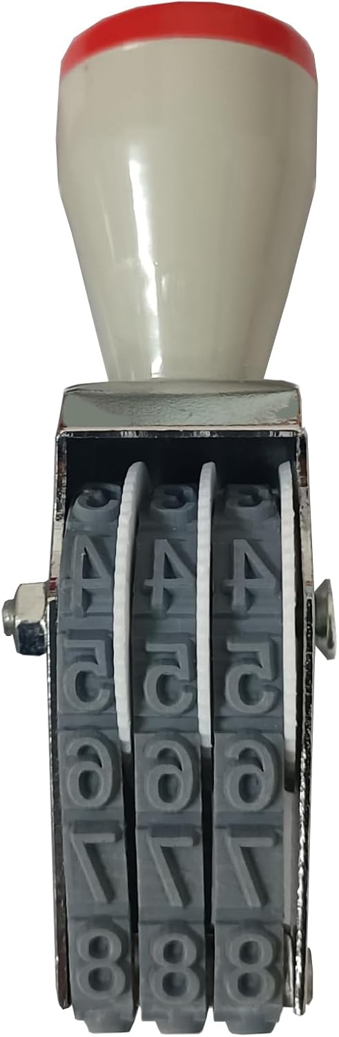ZENG Adjustable 3-Digit Manual Rolling Stamp - Numbers 0-9 & Symbols, Metal/Rubber Office Numbering Tool, 18x7mm Imprint, Multicolor - Ink Not Included