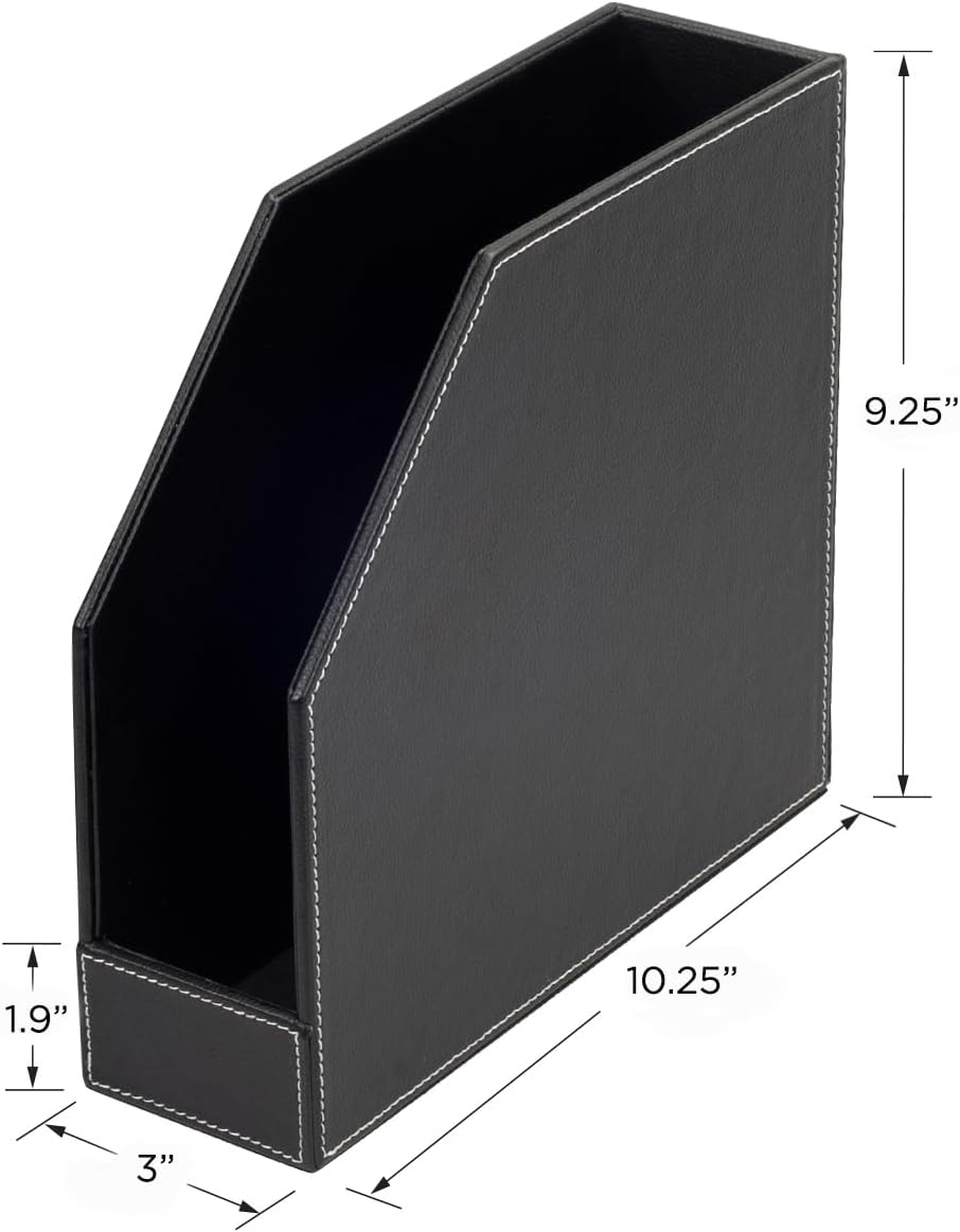 MobileVision Executive Leather Vertical File Folder Holder & Office Product Organizer, Store Files, Magazines, Notepads, Books and more, 2 Pack Combo Set