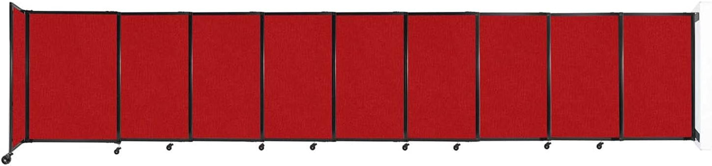 Wall-Mounted Sliding StraightWall Room Divider | Adjustable Widths | Locking Wheels | Room Separator | Up to 19'9" Wide x 4' Tall Red Fabric Panels