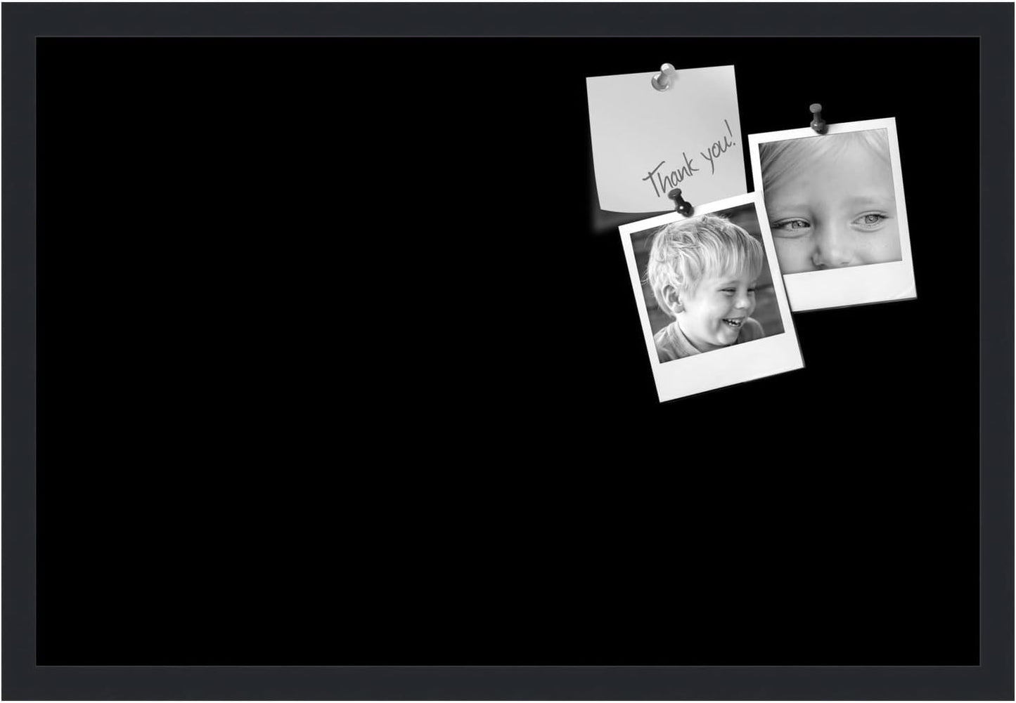 PinPix 27x18 Inch Cork Bulletin Board. This Decorative Framed Pin Board Comes with Solid Black Design and a Satin Black Frame. Ideal for Home Office Decor or Message Board (PinPix-622)