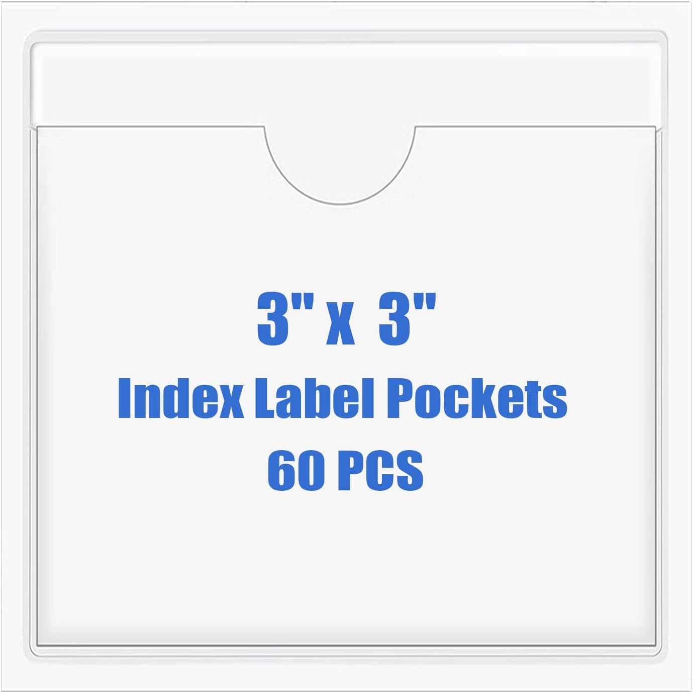 Origin-Joy 60 PCS Self Adhesive Index Card Pockets with Top Open, Clear Plastic Label Holder for Cards of Note, Library and Business, Adhesive Label Pockets & Card Holder (3 x 3 inch)