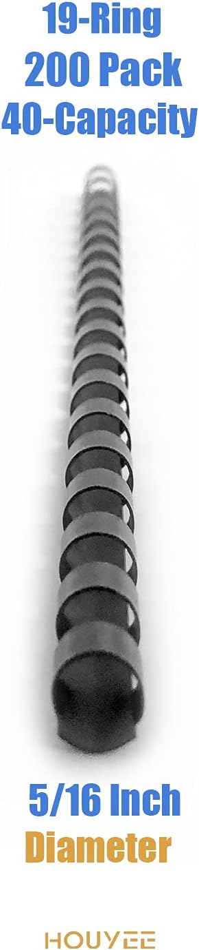 HOUYEE 5/16 Inch Plastic Binding Comb 19 Ring, 40 Sheet Capacity, Letter Size Black Comb Binding Spines (200 Pack)