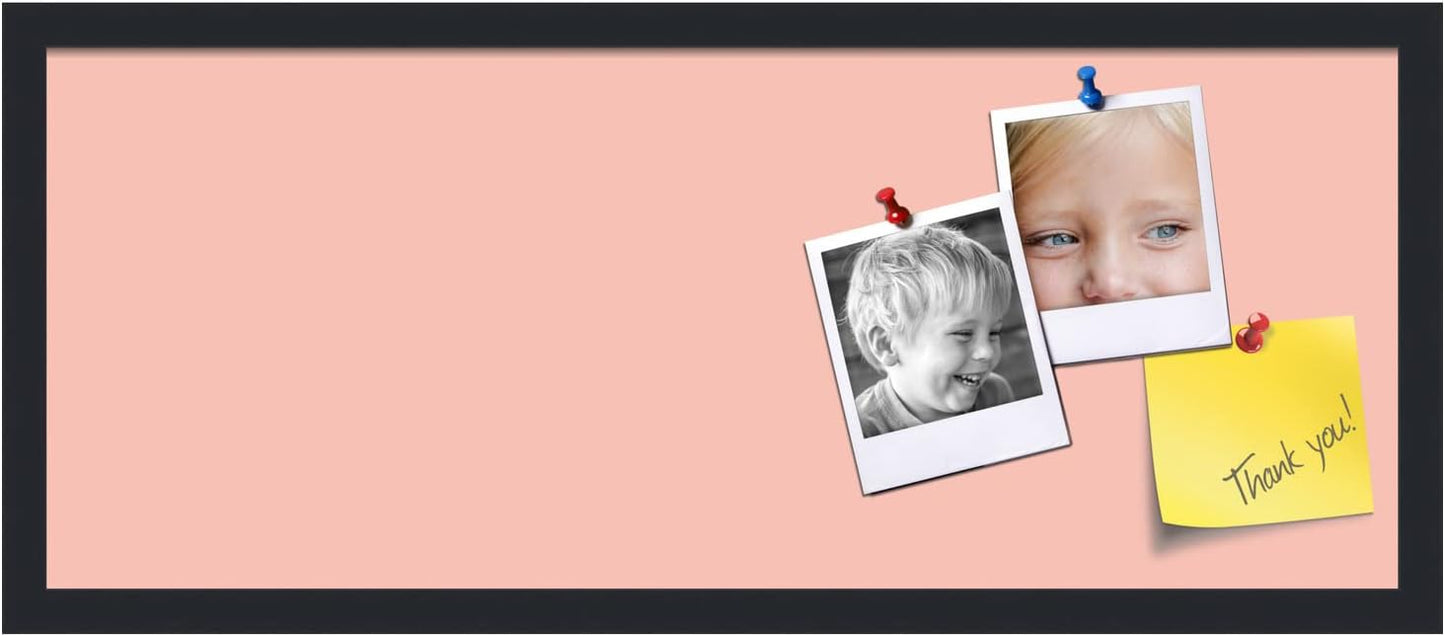 PinPix 30x12 Inch Cork Bulletin Board. This Decorative Framed Pin Board Comes with Pink Pastel Design and a Satin Black Frame. Ideal for Home Office Decor or Message Board (PinPix-1813)