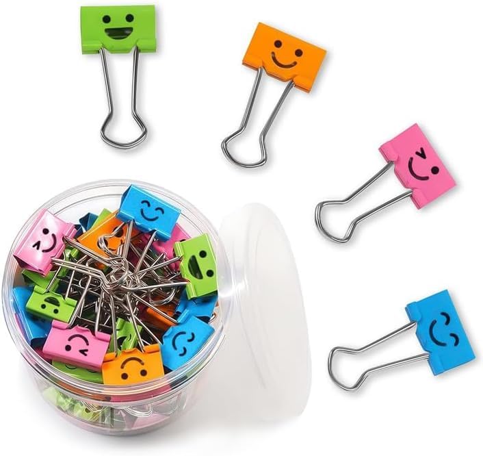 320 Pack Smiling Binder Paper Clips, Mini Metal Binder Clips for Kitchen, Send Goods from Local Warehouse, Cute Binder Clips, School Personal Document Organizing Classifying, Office, Paper Clamps