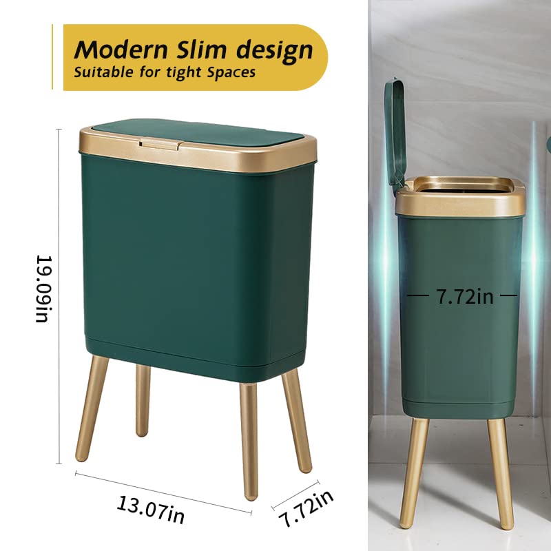 Procade 2Pack BathroomTrash Can with Lid, Modern Garbage Bin for Kitchen, 4 Gallon Garbage Can with Gold Edge, Plastic Trash Bin Waste Basket for Bedroom, Living Room,Office(Black+Green)