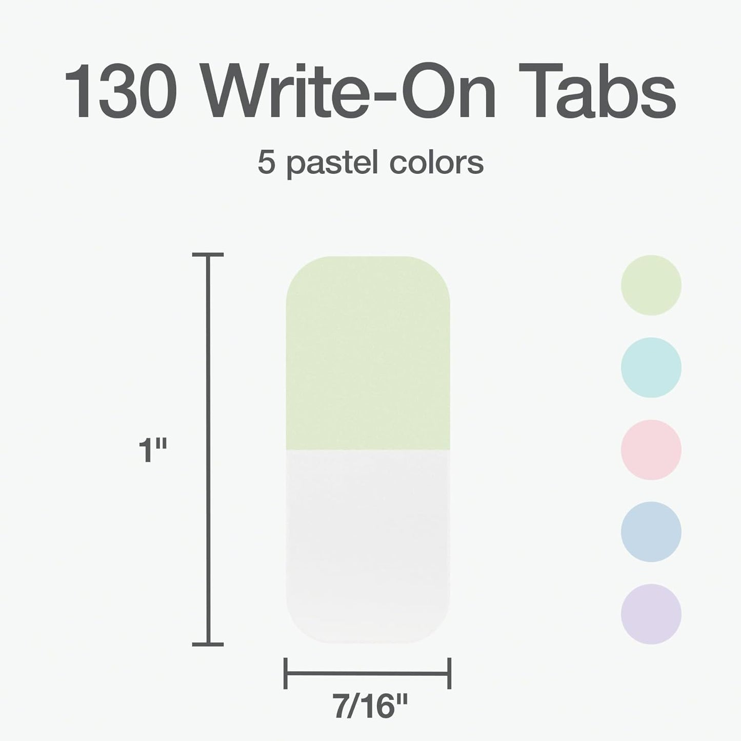 Redi-Tag Write-On Tabs, Permanent Adhesive Index Tabs, Assorted Pastel Colors: Pink, Purple, Blue, Teal, Green, 1" x 7/16", 130 Pack (1009306)