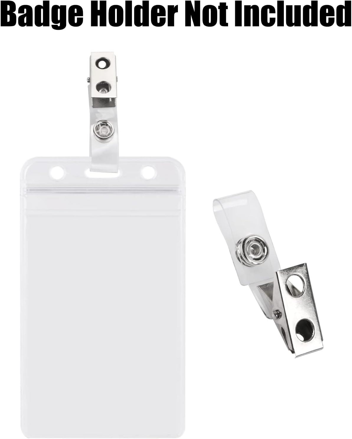 CABAX 30 Pcs Double Hole Metal Badge Clips with PVC Straps, ID Strap Clip Adapter ID Badge Clips for Badge Holders,Office,School, Clear