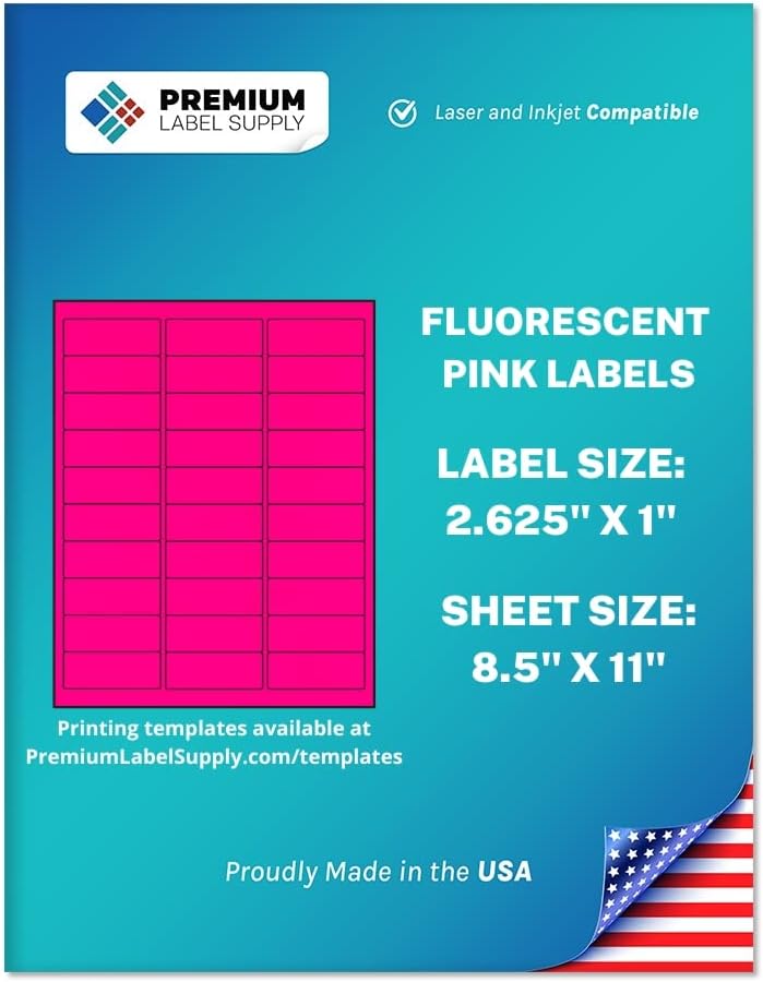 Premium Label Supply Bright Neon Color Fluorescent Stickers - 2.625" x 1" Address Labels - (Fluorescent Pink, 15000 Labels)