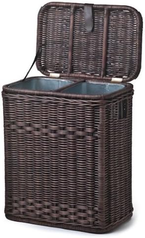 The Basket Lady Divided Wicker Recycling Basket with Removable Metal Liner, 20 in L x 13 in W x 24 in H, Antique Walnut Brown