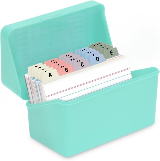 H4D 3x5 Index Card Holder with 100 Heavyweight Ruled Index Cards and 25 Plastic Dividers, Mint Green