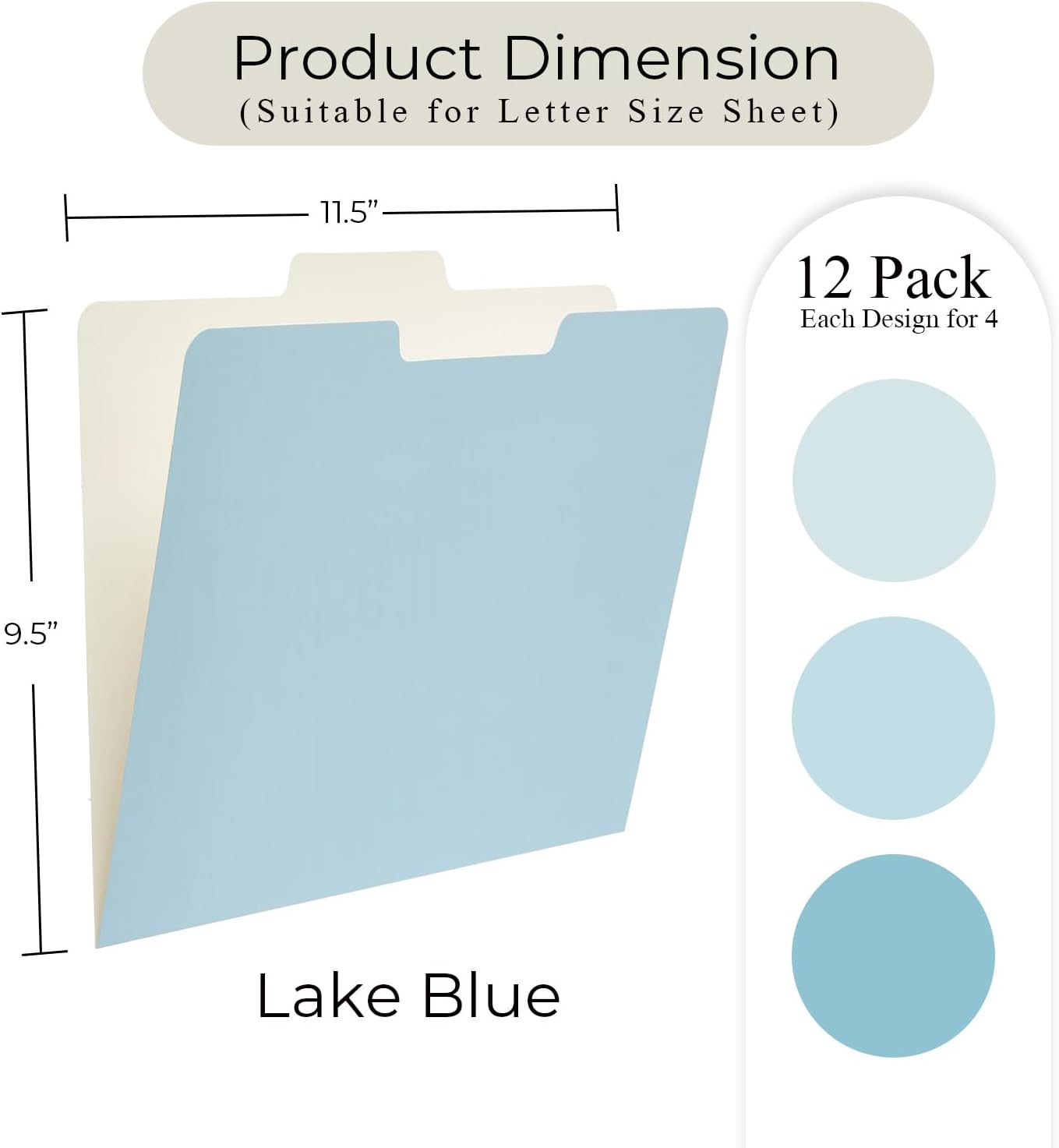 Y YOMA 12 Pack Colored File Folders Letter Size Gradient File Folder with 1/3-Cut Tab Cute Pretty Decorative Heavyweight Filing Folder File Organizers for Office School Home Desktop, Lake Blue