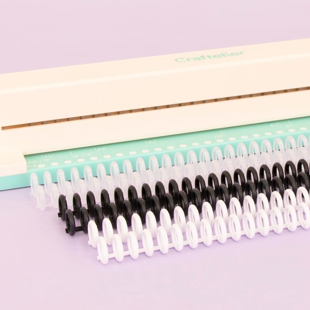 Craftelier - 30 Holes Binding Machine for Planners - A4, A5, A6, A7 and US Letter Size Formats - with 6 Spines of Black and White Tones - 5 Sheet Capacity Punch for Notebooks Making and Scrapbooking