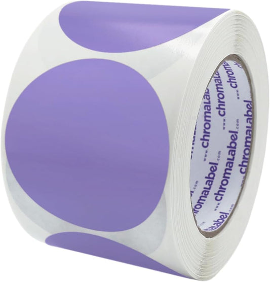 ChromaLabel 3 Inch Round Label Permanent Color Code Dot Stickers, 500 Labels per Roll, Lavender