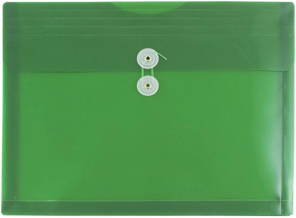 JAM PAPER Plastic Envelopes with Button & String Tie Closure - Letter Booklet - 9 3/4 x 13 - Green - 3/Pack