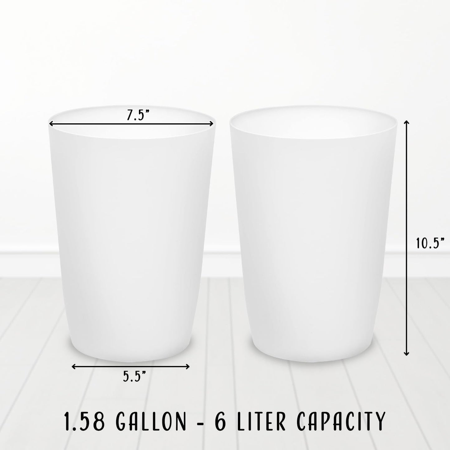 HOLDN’ STORAGE Small Trash Can - Set of 2 Open Top Waste Bin of 1.58 Gallon, Compact Waste Can Perfect for Bathroom, Kitchen, Office, Dorm - Durable Garbage Can - White