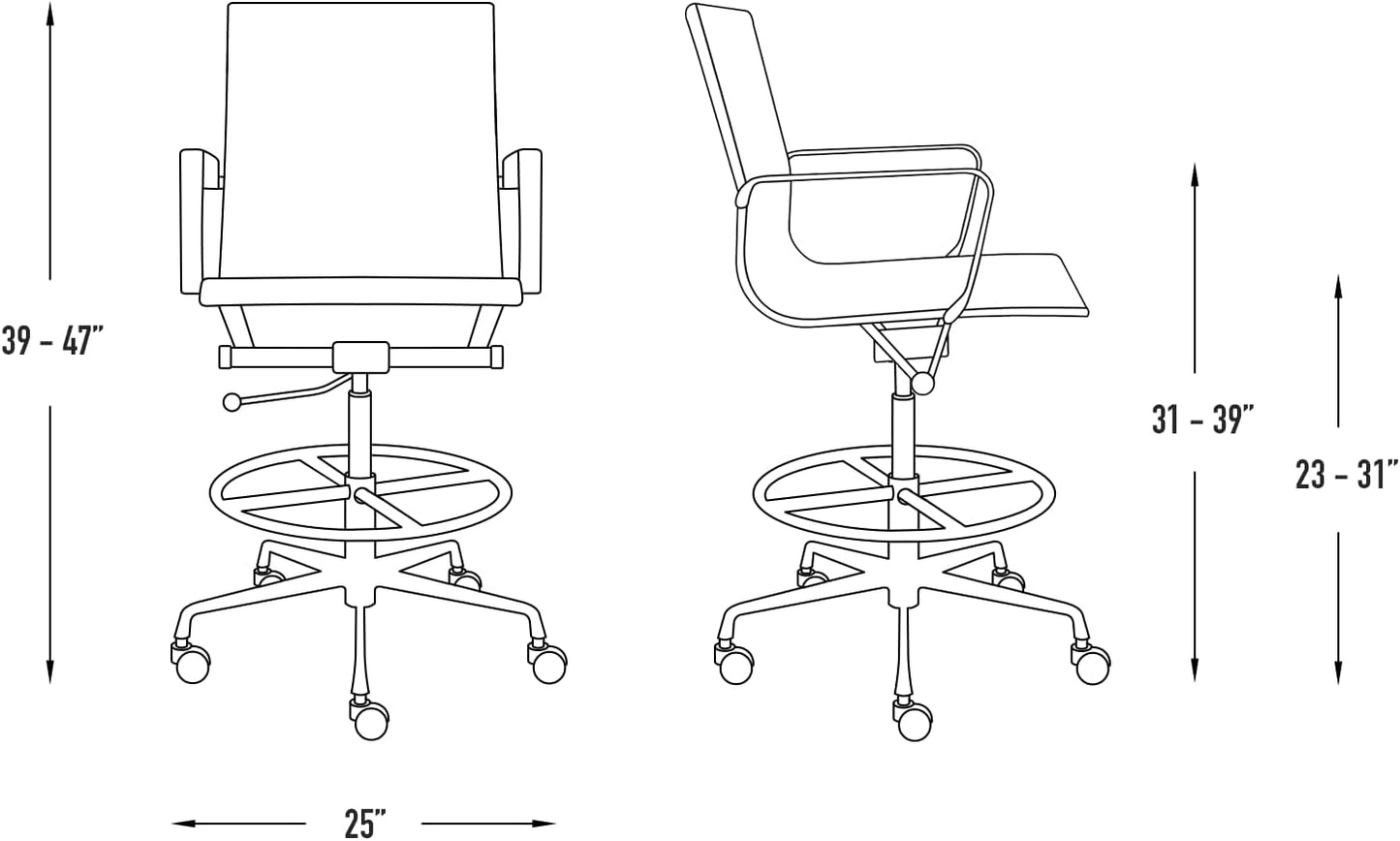 Laura Davidson Furniture SOHO II Ribbed Drafting Chair for Standing Desks, Standing Desk Chair - Ergonomically Designed, Draft Height, Arm Rest & Cushion, Made of Poly-Cotton Fabric, Grey Fabric