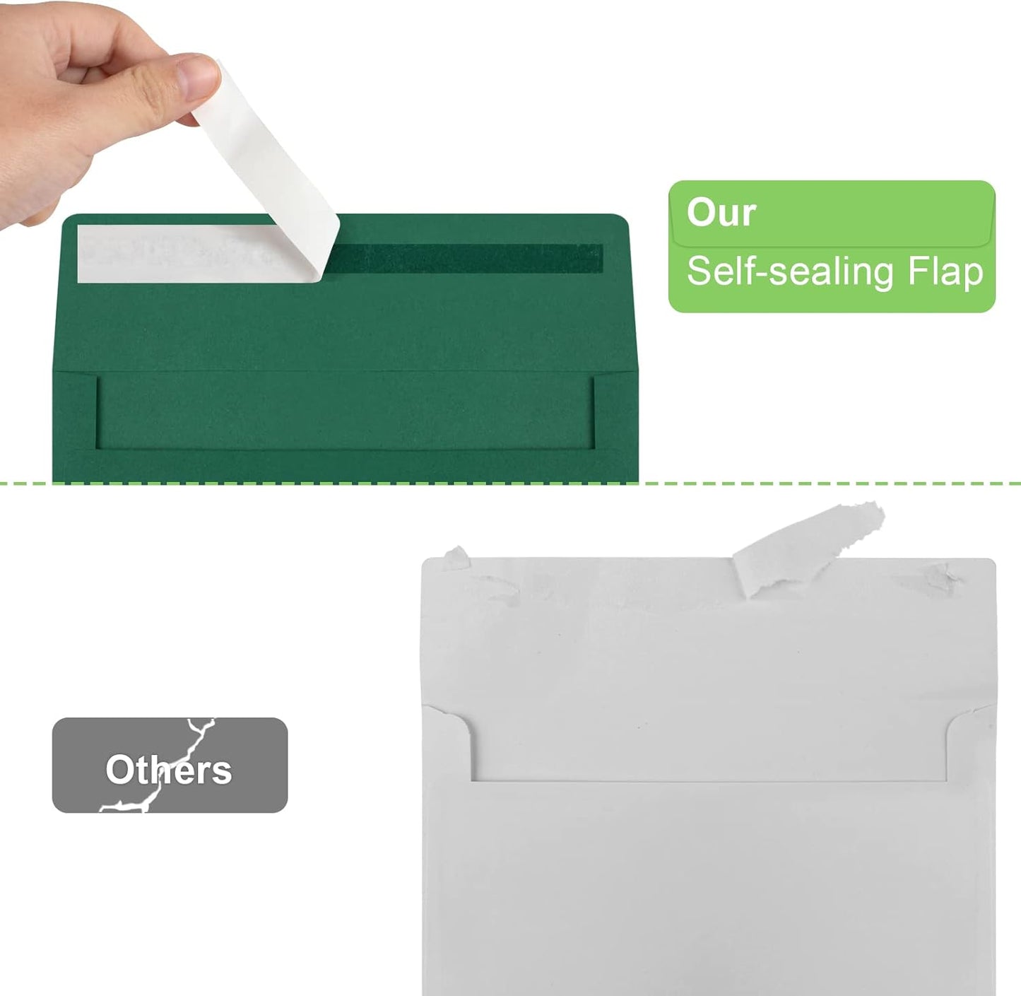 50 Pack 5x7 Envelopes - Self Seal for Invitations, Weddings, Photos & Greeting Cards (Dark Green)