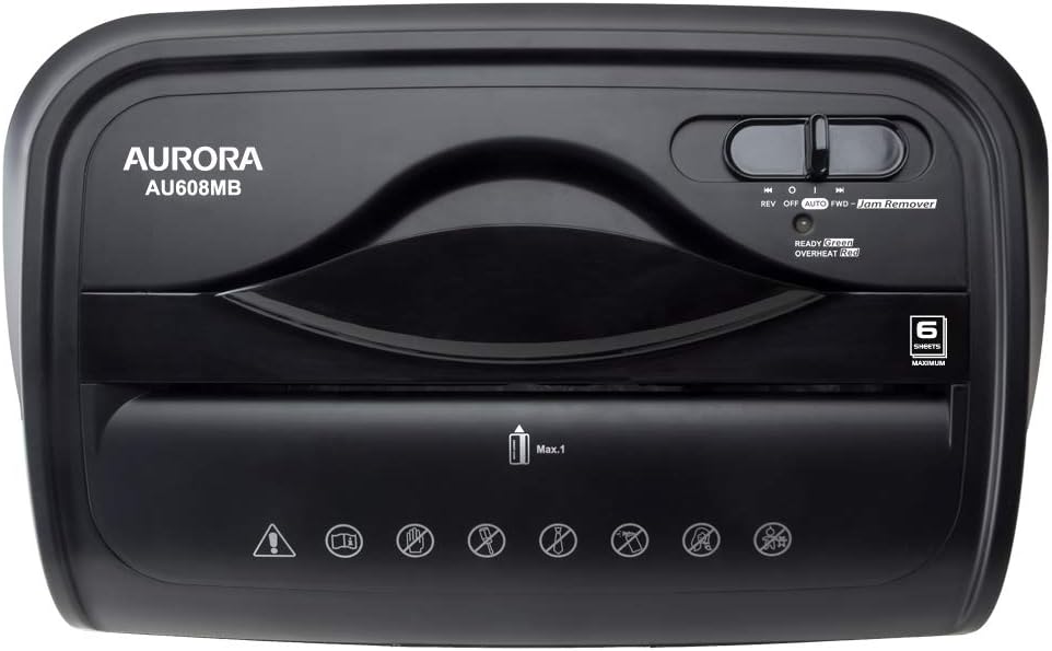 Aurora AU608MB High-Security 6-Sheet Micro-Cut Paper Credit Card Shredder with 3.5-Gallon Wastebasket, 4-Minute Continuous Running Time, Security Level P-4