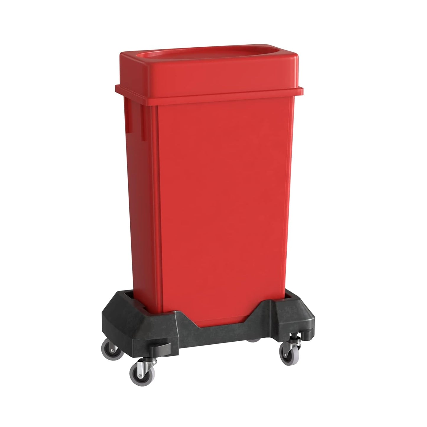 23 Gallon Red Slim Jim Trash Can with Drop Shot Lid and Dolly