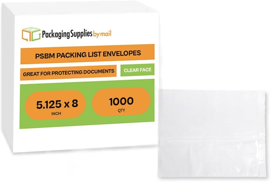 PSBM 1,000 PCS 5.12 x 8 Inch Clear Self-Adhesive Packing List Envelopes, Plastic Shipping/Mailing Pouch Enclosed Bags for Packing Slips Invoice Label
