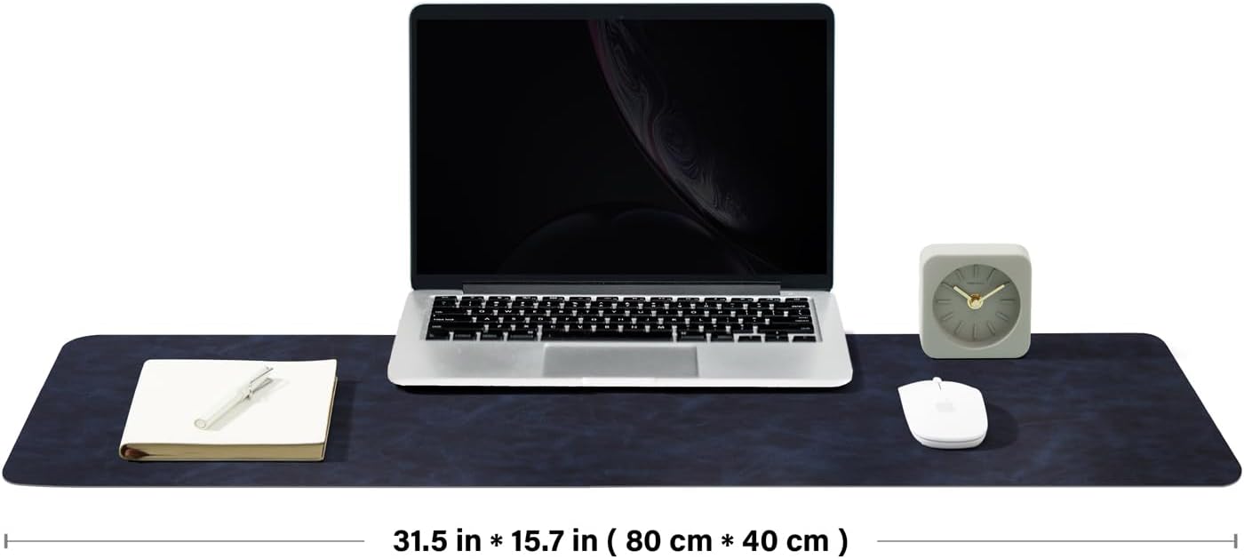 Distressed Leather Desk Mat - Non-Slip PU Desk Pad for Office and Home - Desk Organization and Accessories - Ideal for Large Mouse Pad and Desk Mats on Top of Desks(Navy Blue,31.5"x 15.7")