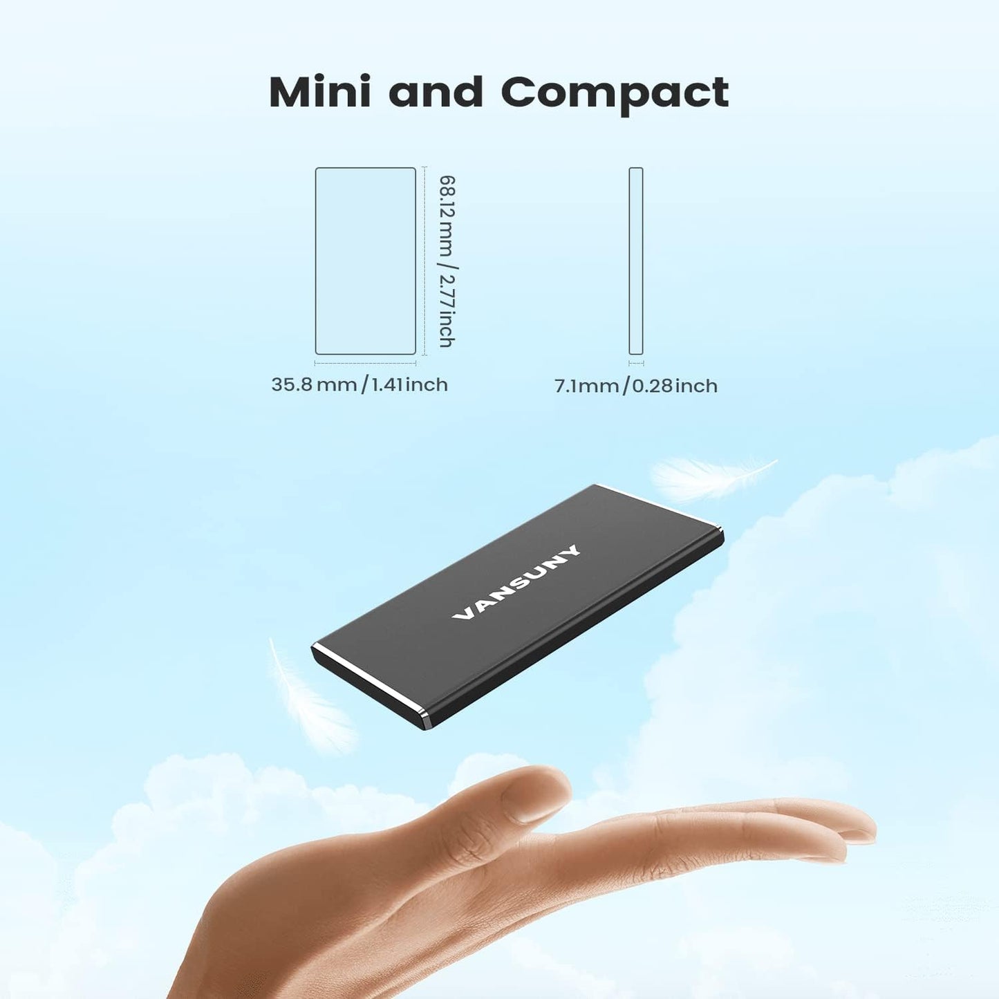 Vansuny 500GB Portable External SSD, USB 3.1 Gen2 450MB/s High-Speed Data Transfer, Metal USB C Mini Portable External Solid State Drive for PC, Laptop, Phones and More