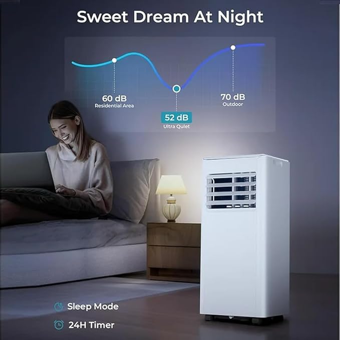 Portable Air Conditioner 8000 BTU (ASHRAE), 3-in-1 Mode AC Cools Up to 350 Sq. Ft., LED Display & Remote Control, 24H Timer, AC Unit with Window Kits for Bedroom/Dorm/Office(White)