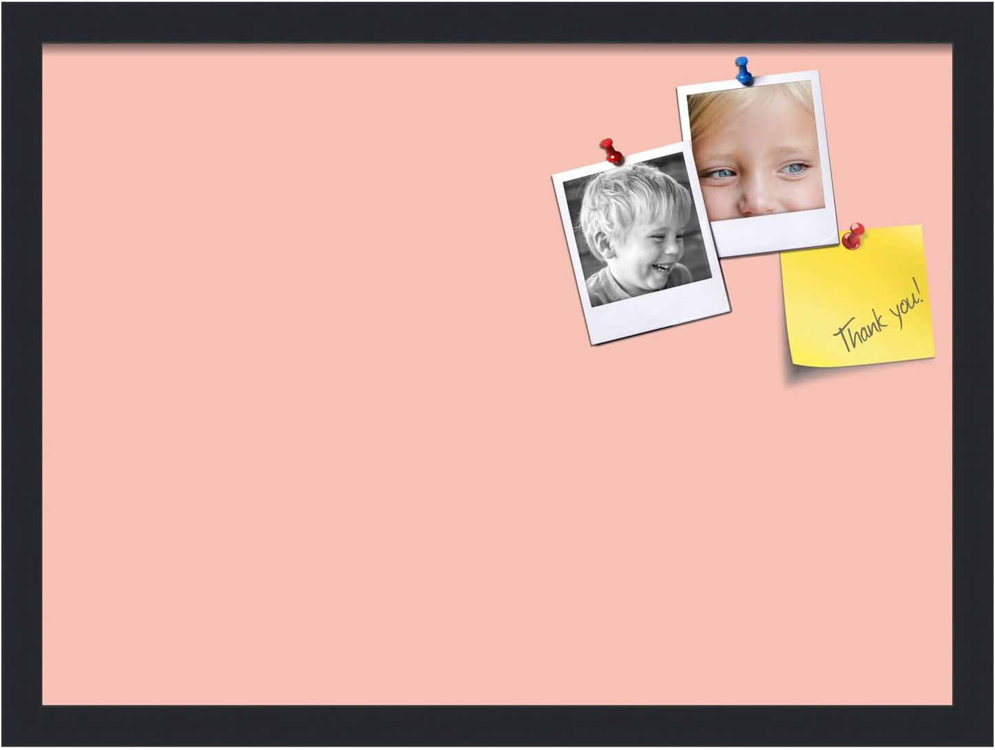 PinPix 22x16 Inch Cork Bulletin Board. This Decorative Framed Pin Board Comes with Pink Pastel Design and a Satin Black Frame. Ideal for Home Office Decor or Message Board (PinPix-1813)