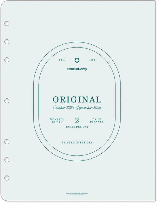 FranklinCovey - Original Two Page Per Day Ring-Bound Planner (Monarch, Oct 2025 - Sep 2026)