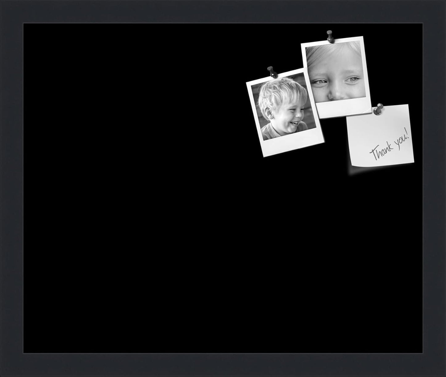 PinPix 17x14 Inch Cork Bulletin Board. This Decorative Framed Pin Board Comes with Solid Black Design and a Satin Black Frame. Ideal for Home Office Decor or Message Board (PinPix-622)