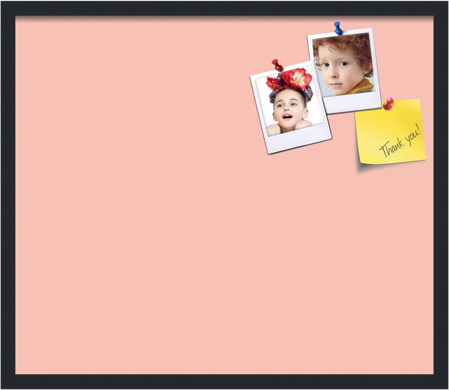 PinPix 28x24 Inch Cork Bulletin Board. This Decorative Framed Pin Board Comes with Pink Pastel Design and a Satin Black Frame. Ideal for Home Office Decor or Message Board (PinPix-1813)