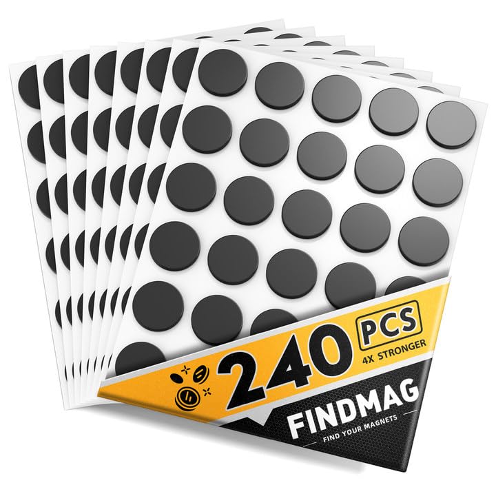 FINDMAG 240 Pcs Round Magnets with Adhesive Backing, Flexible Magnetic Tape Dots, Self Adhesive Magnet Strips for Crafts, Whiteboard, School, Home, Hanging & Organizing Light Objects
