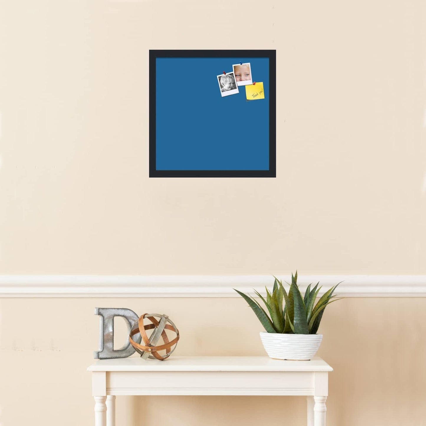 PinPix 16x16 Inch Cork Bulletin Board. This Decorative Framed Pin Board Comes with Navy Pastel Design and a Satin Black Frame. Ideal for Home Office Decor or Message Board (PinPix-1811)