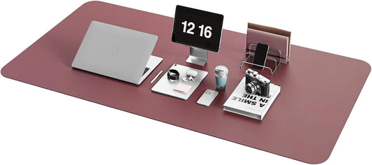YSAGi Non-Slip Leather Desk Pad XL Size, Waterproof Laptop Computer Desk Keyboard Mat, Table Protector Blotter Mat, Large Mouse Pad for Office/Work/Home/Decor(Dark Pink, 47.2" x 23.6")-No Band