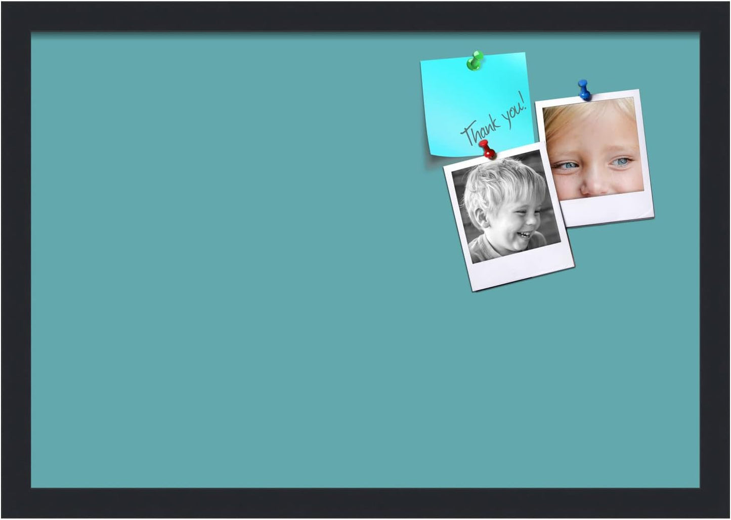 PinPix 22x15 Inch Cork Bulletin Board. This Decorative Framed Pin Board Comes with Aqua Pastel Design and a Satin Black Frame. Ideal for Home Office Decor or Message Board (PinPix-1806)