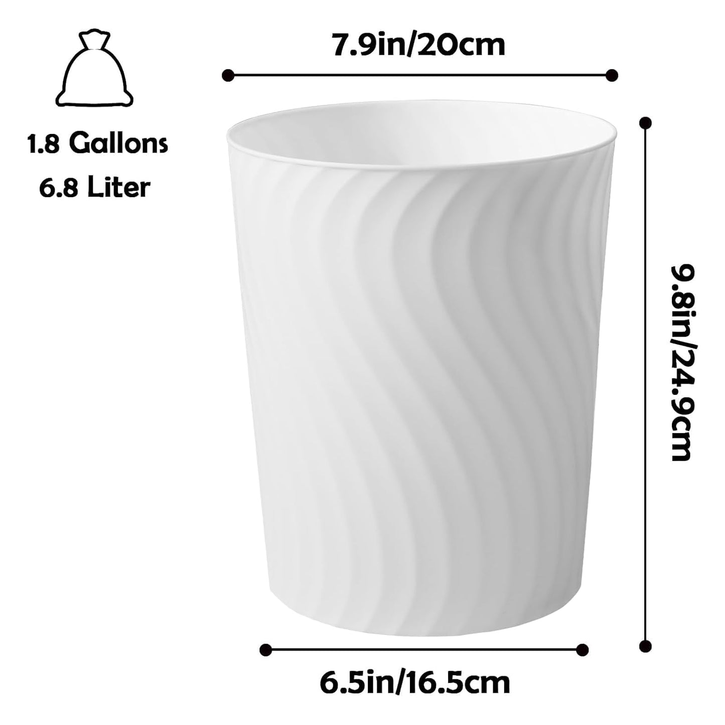 YGJT Small Trash Can, 3 Pack 1.8 Gallons Bathroom Trash Can, Slim Waste Basket, Round Garbage Can, Plastic Trash Bin for Kitchen, Dorm, Bedroom, Office, Living Room, Study, Compact Spaces(White)