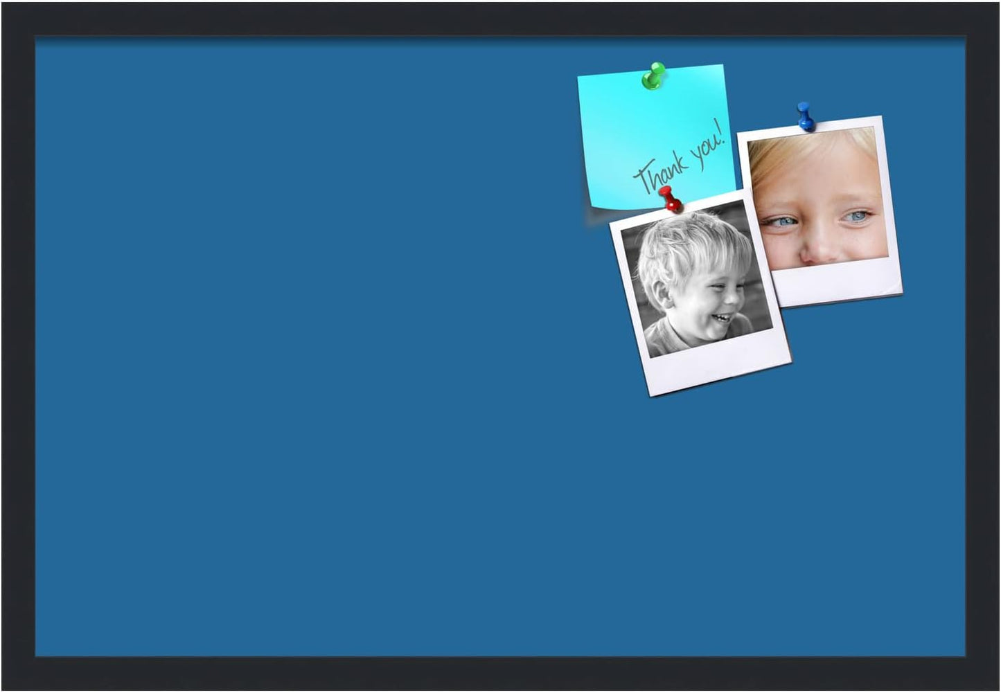 PinPix 27x18 Inch Cork Bulletin Board. This Decorative Framed Pin Board Comes with Navy Pastel Design and a Satin Black Frame. Ideal for Home Office Decor or Message Board (PinPix-1811)