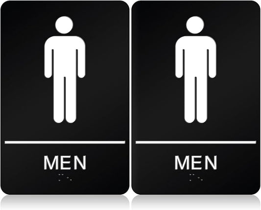 ADA Braille Mens Restroom Sign for Business with Double Sided 3M Tape - ABS Plastic Mens Bathroom Sign 9” x 6” for Offices and Restaurants