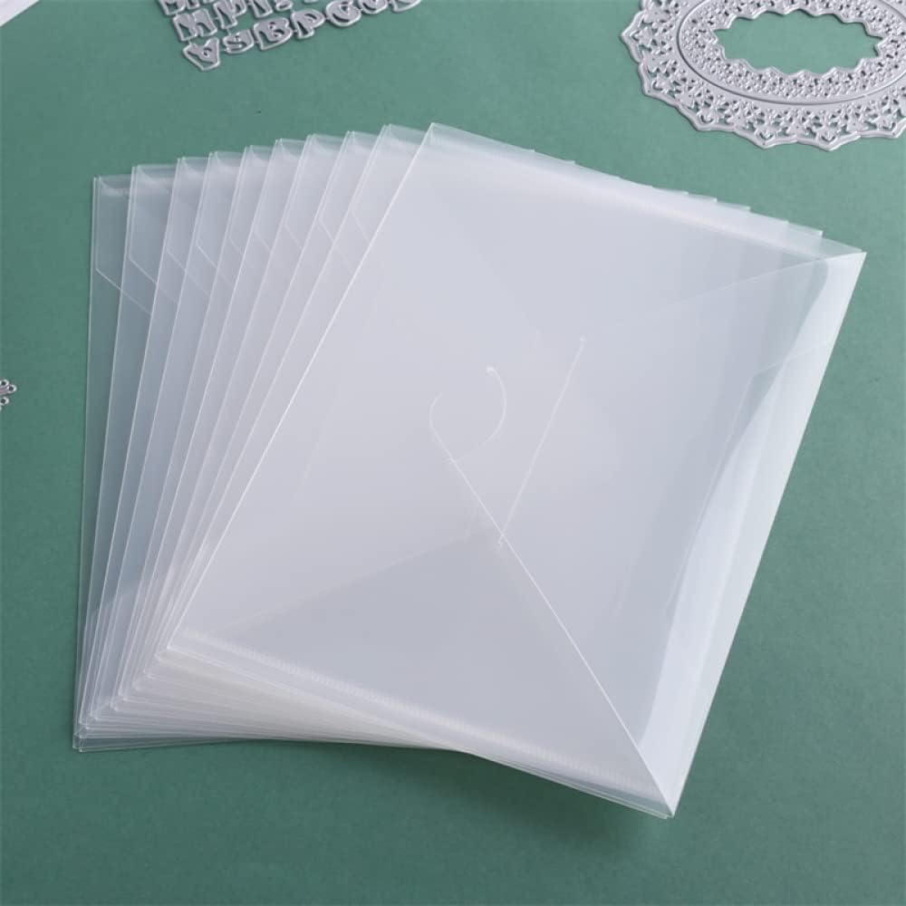 10 Pack 10x7 inch Large Stamps and Dies Storage Pockets Sturdy Plastic Storage Reusable Envelopes Clear Plastic Folders for Cutting Dies Stencil Embossing Crafts Paper Card Craft Organizer Holder