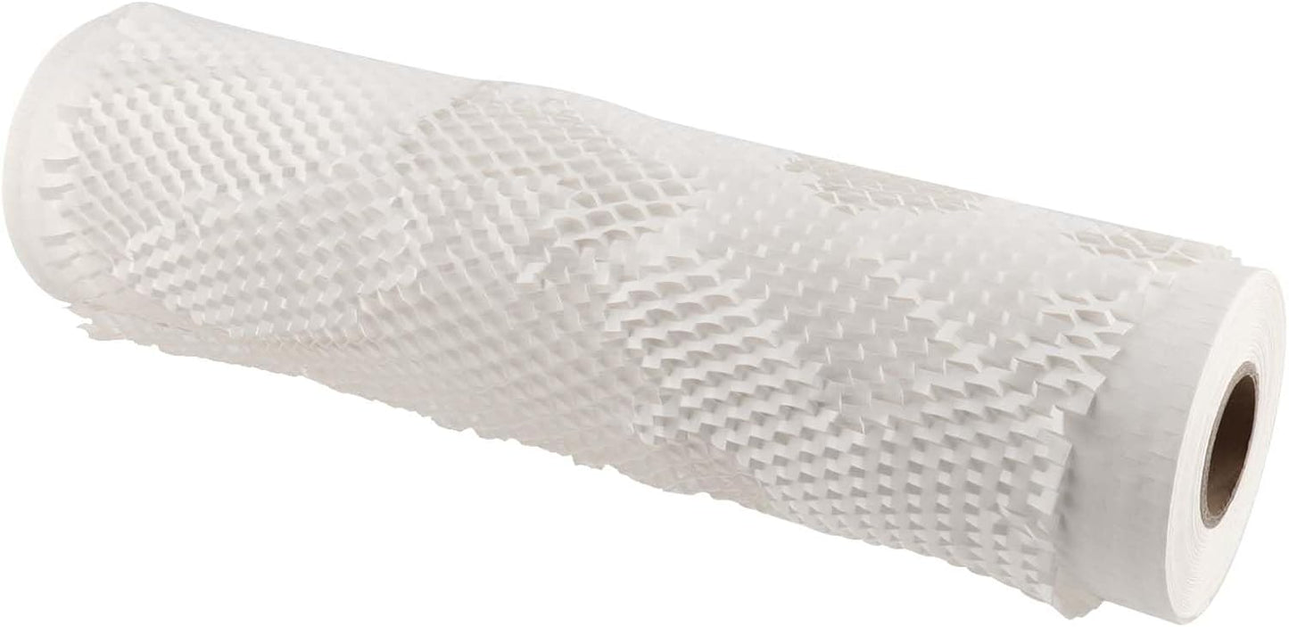 JAPCHET 15 In x 164 Ft White Honeycomb Packing Paper, Honeycomb Paper with Sticker Labels and 10 m Rope Honeycomb Wrap Roll for Packaging and Shipping