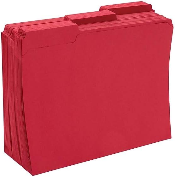 Staples 508978 Colored File Folders w/Reinforced Tabs Letter 3 Tab Red 100/Box